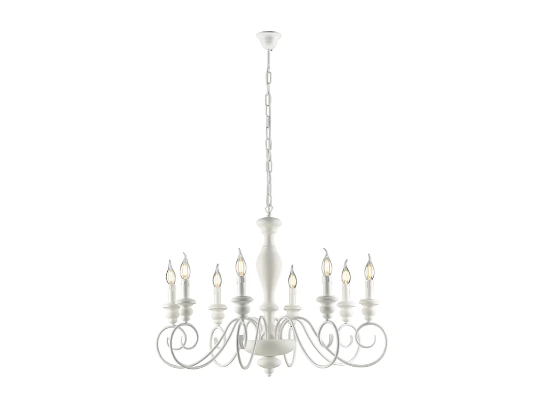 Cascina - Lustre gasto de madeira lacada branca e ferro 8 luzes 121 - Ø82 - BL265-8-BCO