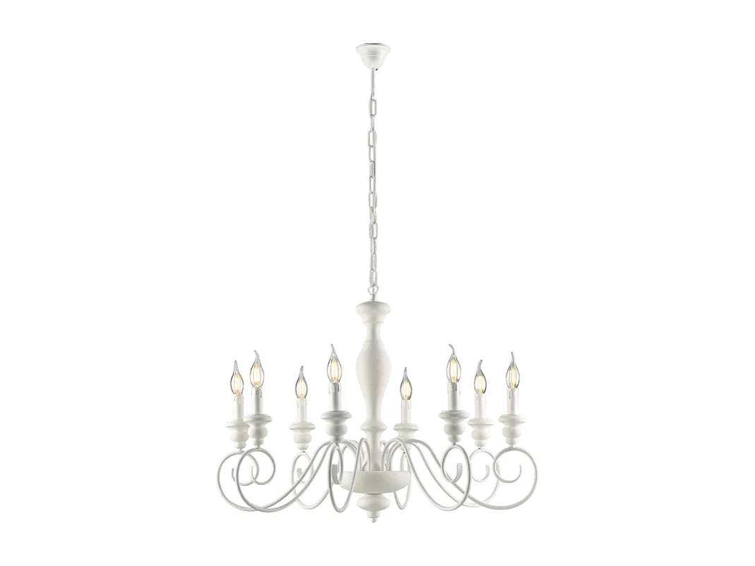 Cascina - Shabby-Kronleuchter aus weiß lackiertem Holz und Eisen, 8 Lichter, 121 - Ø82 - BL265-8-BCO