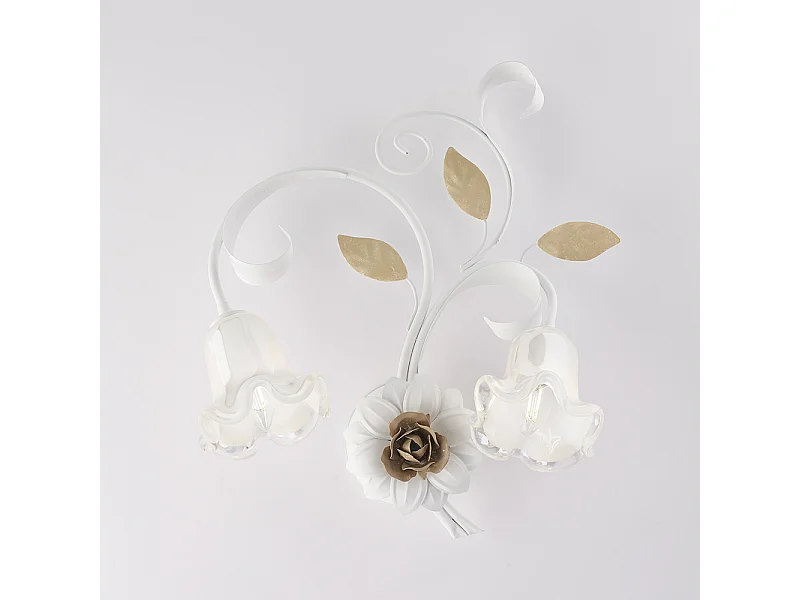 Bonetti Illumina -  Cesto – Wandleuchte aus weiß lackiertem Eisen im Shabby-Look, 2 Lichter .42 – P.20 – BL274-AP2-BCO