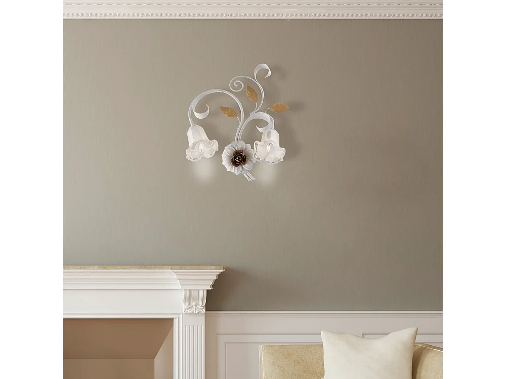 Cesto Applique en fer laqué blanc shabby 2 lumières .42 P.20 BL274-AP2-BCO