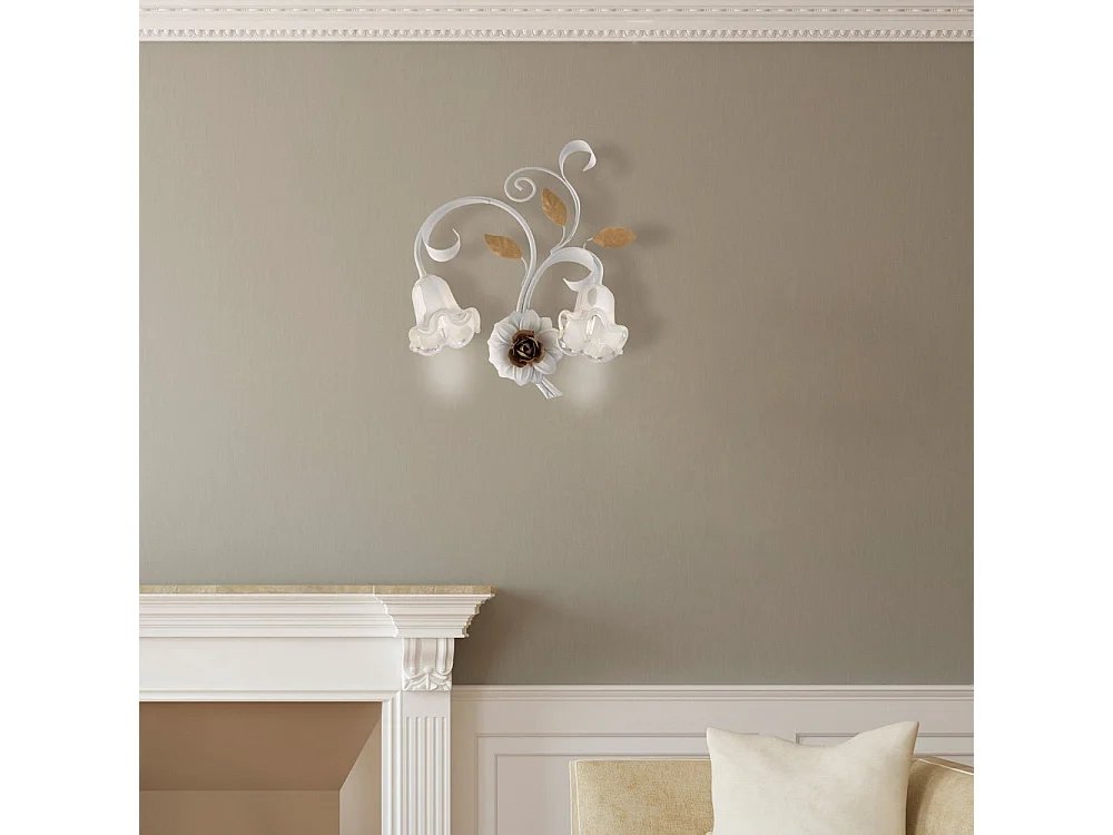 Bonetti Illumina - Cesto - Væglampe lavet af hvidlakeret jern i shabby chic-stil, 2 lys 0,42 - P.20 - BL274-AP2-BCO