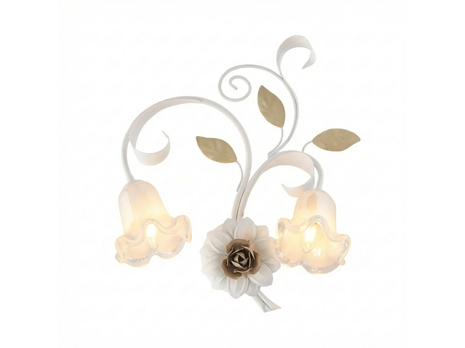 Bonetti Illumina - Cesto - Væglampe lavet af hvidlakeret jern i shabby chic-stil, 2 lys 0,42 - P.20 - BL274-AP2-BCO