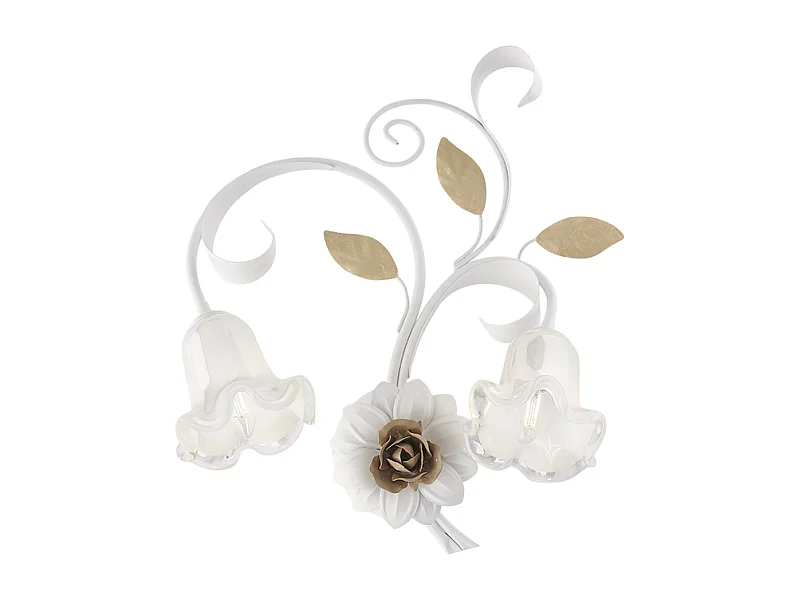 Bonetti Illumina -  Cesto - Wandleuchte aus weiß lackiertem Eisen im Shabby-Look, 2 Lichter .42 - P.20 - BL274-AP2-BCO