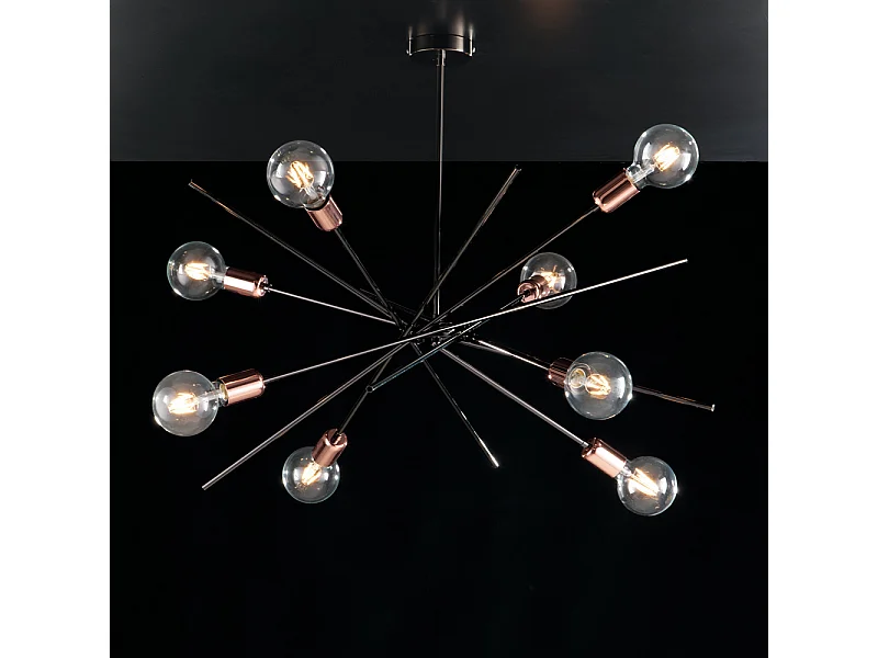 Bonetti Illumina -  Bloom - Deckenleuchte aus Eisen, Chrom, Schwarz und Kupfer, 8 Lichter, H.62 – Ø82 – BL200-PL8-NR