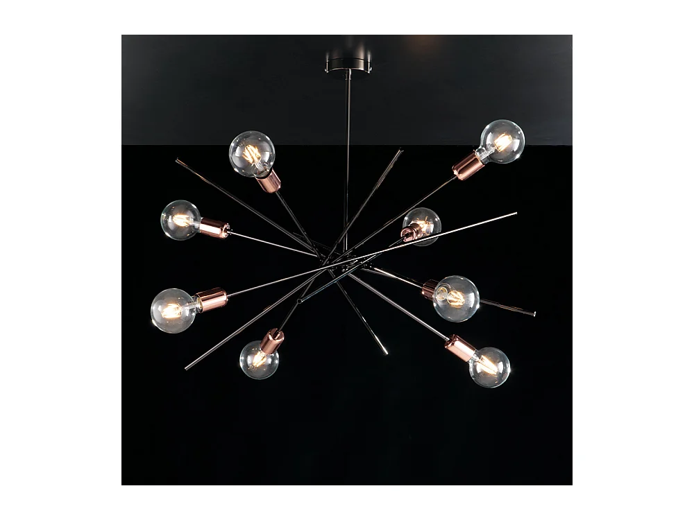 Bonetti Illumina -  Bloom - Deckenleuchte aus Eisen, Chrom, Schwarz und Kupfer, 8 Lichter, H.62 – Ø82 – BL200-PL8-NR