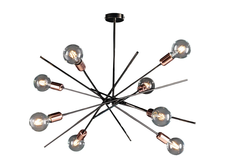 Bloom Plafonnier en fer chromé noir et cuivre 8 lumières H.62 d.82 BL200-PL8-NR