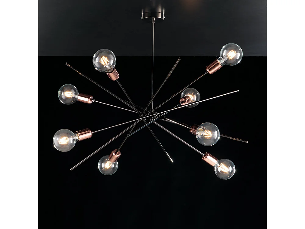 Bloom Plafoniera ferro cromo nero e rame 8 luci H.62 Ø82 BL200-PL8-NR