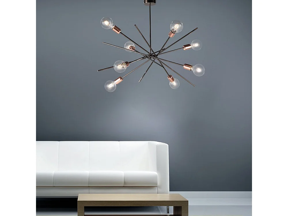 Bloom Plafoniera ferro cromo nero e rame 8 luci H.62 Ø82 BL200-PL8-NR
