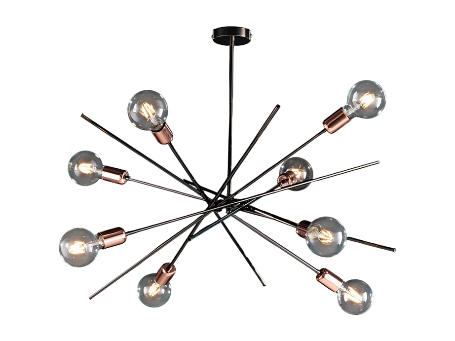 Bloom Plafoniera ferro cromo nero e rame 8 luci H.62 Ø82 BL200-PL8-NR