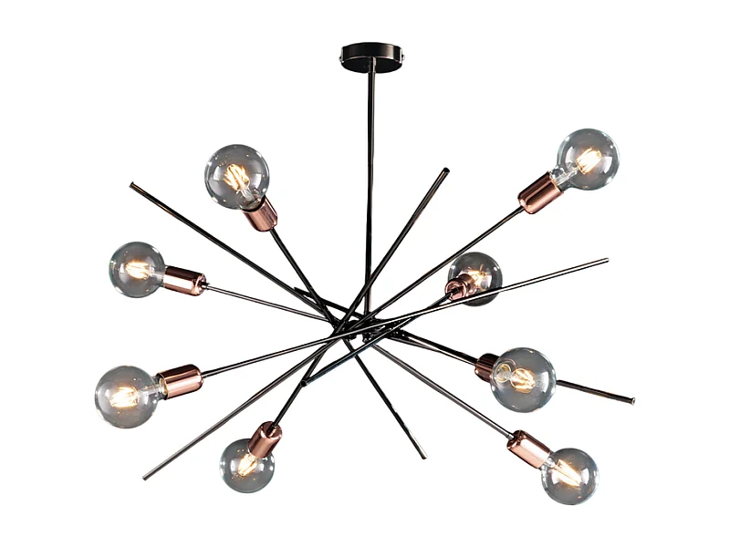 Bloom Plafonnier en fer chromé noir et cuivre 8 lumières H.62 d.82 BL200-PL8-NR
