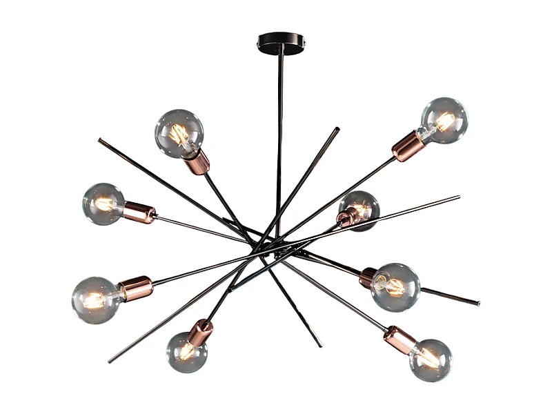Bloom Plafonnier en fer chromé noir et cuivre 8 lumières H.62 d.82 BL200-PL8-NR