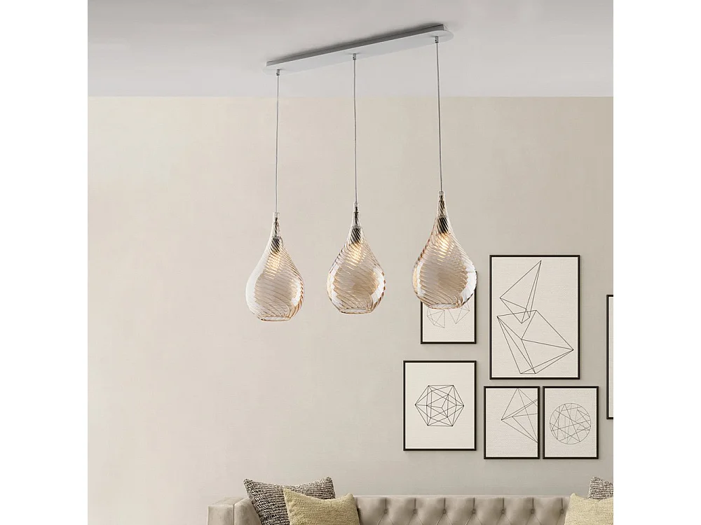 Pluvia Riel de hierro con cristal pyrex ámbar 3 luces L.75 X 10 BL264-BIN3-AM