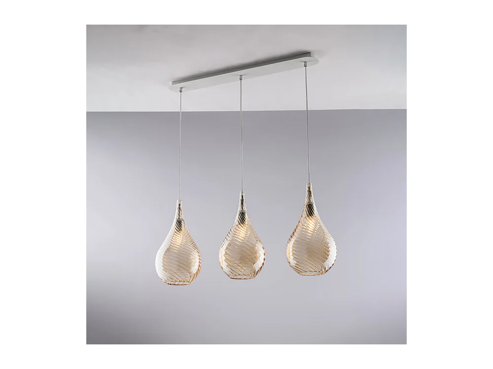 Pluvia Binario in ferro con vetri ambra pyrex 3 luci L.75 X 10 BL264-BIN3-AM