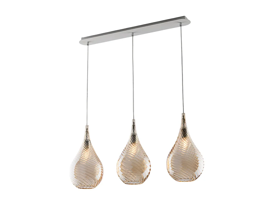 Bonetti Illumina -  Pluvia - Eisenschiene mit bernsteinfarbenem Pyrexglas, 3 Lichter, L.75 x 10 - BL264-BIN3-AM