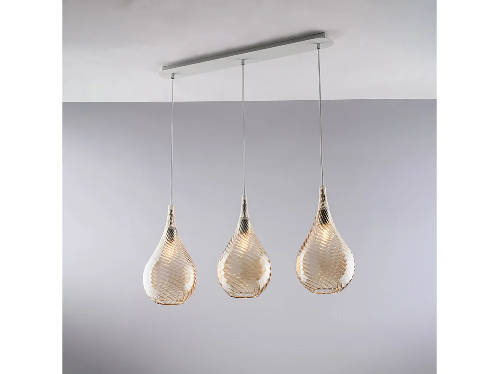 Bonetti Illumina -  Pluvia - Eisenschiene mit bernsteinfarbenem Pyrexglas, 3 Lichter, L.75 x 10 - BL264-BIN3-AM