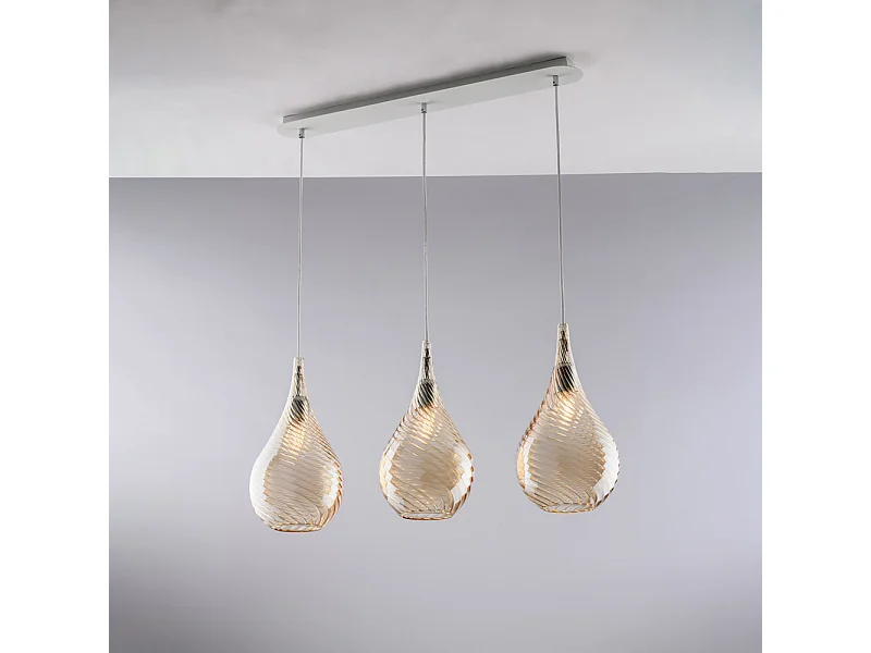 Pluvia Rail en fer avec verre pyrex ambré 3 lumières L.75 X 10 BL264-BIN3-AM