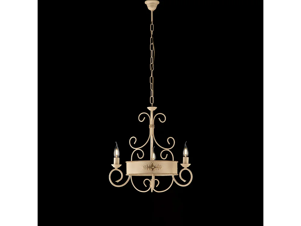 Żyrandol Baltimora z trzema światłami, lakierowany na kolor kości słoniowej, wykończenie decape, 113 x 54 cm BL183-3-AV