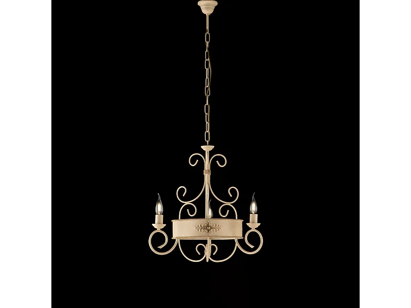 Baltimore Lustre en fer laqué décapé ivoire 3 lumières 113 d.54 BL183-3-AV