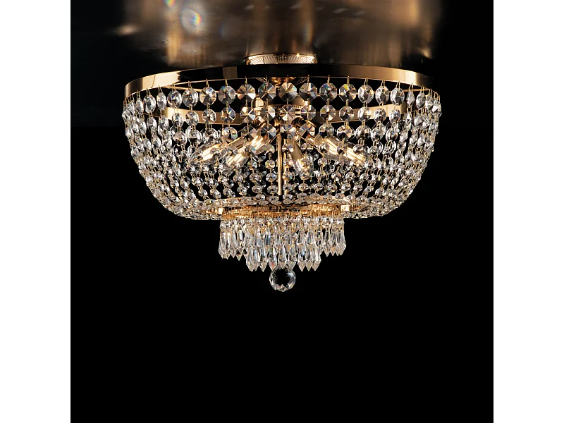 Mozart Plafoniera in ferro e ottone dorato con strass 6 luci H.37 Ø50 BL189-PL6-OR