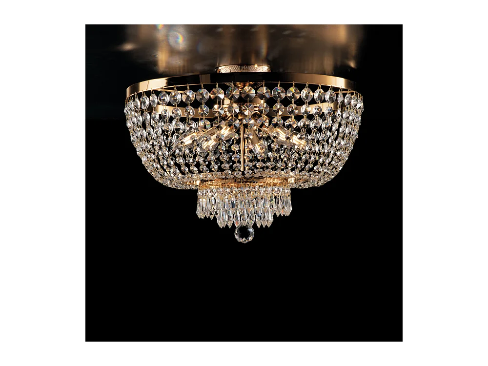 Mozart Plafonnier en fer et laiton doré avec strass 6 lumières H.37 d.50 BL189-PL6-OR