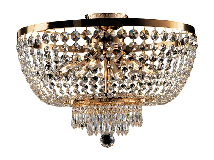 Mozart - Deckenleuchte aus Eisen und goldenem Messing mit Strasssteinen 6 Lichter H.37 - Ø50 - BL189-PL6-OR