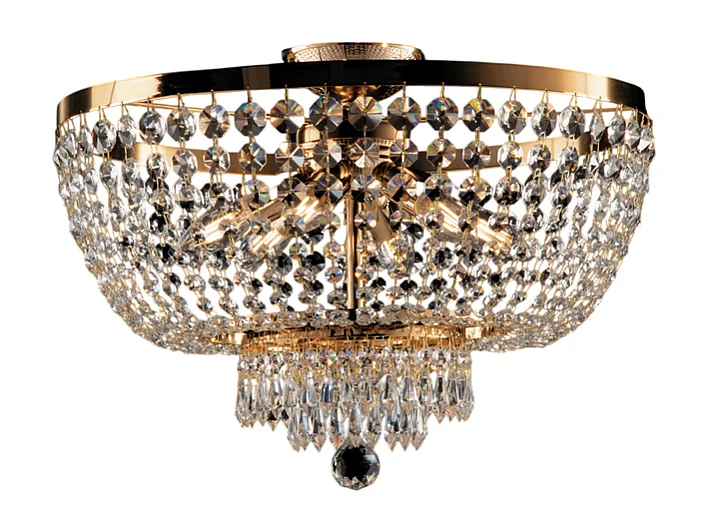 Mozart - Plafondlamp in ijzer en goudmessing met strass steentjes 6 lichts H.37 - Ø50 - BL189-PL6-OR