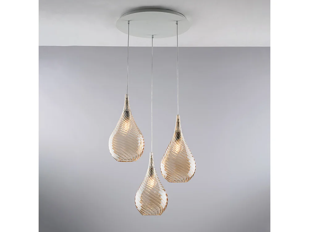 Pluvia Lámpara colgante de hierro con cristal pyrex ámbar 3 luces 141 Ø50 BL264-S3-AM