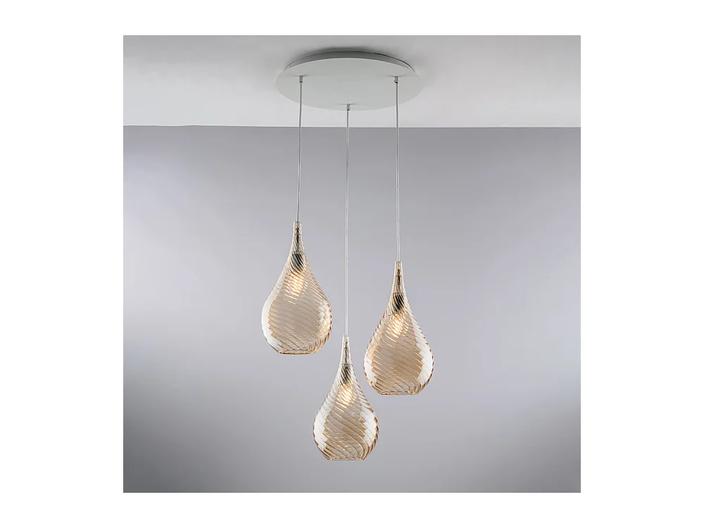 Pluvia Sospensione in ferro con vetri ambra pyrex 3 luci 141 Ø50 BL264-S3-AM
