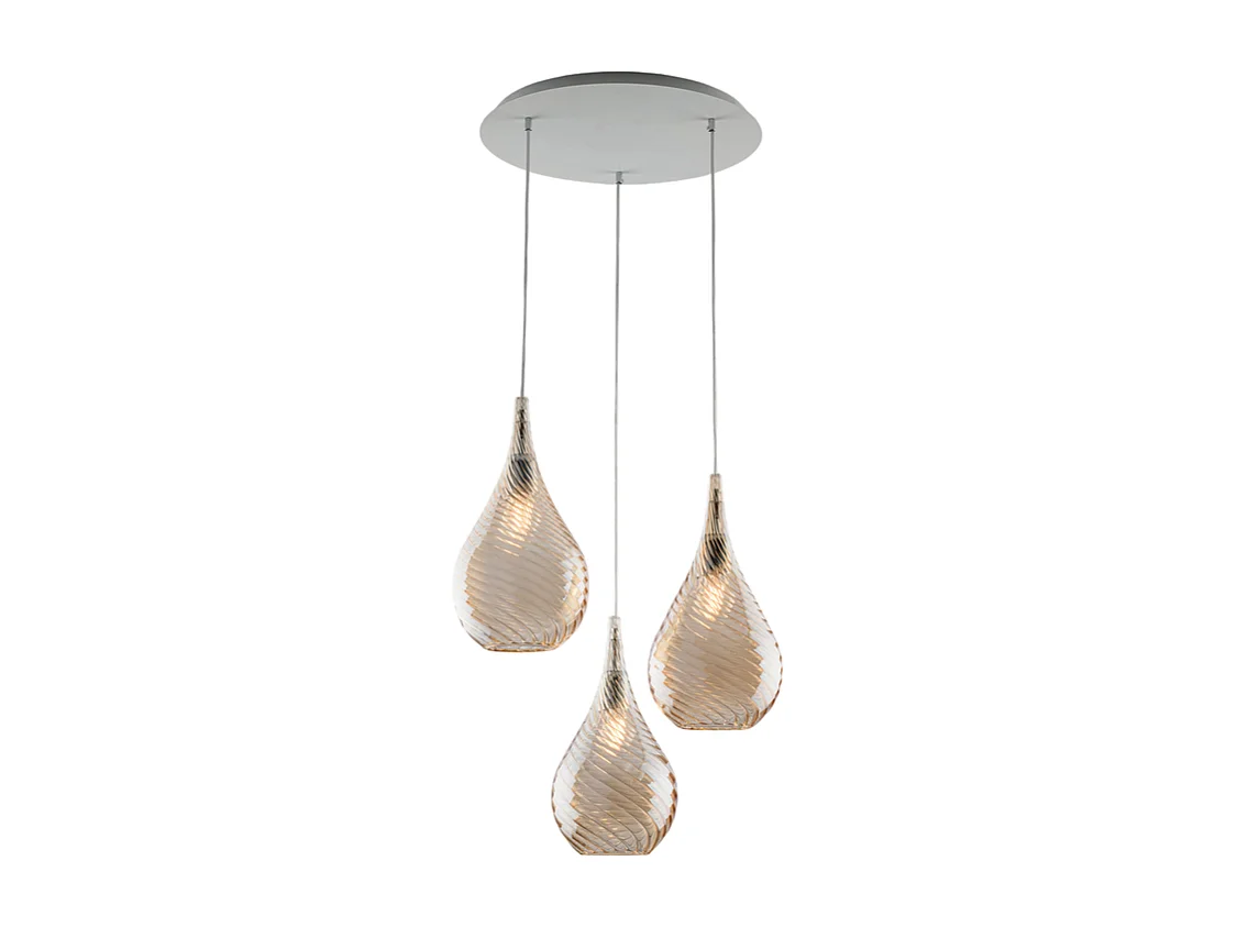 Pluvia - Suspensão em ferro com vidro pirex âmbar 3 luzes 141 - Ø50 - BL264-S3-AM