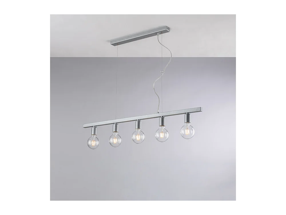 Bonetti Illumina -  Fabian – Pendelleuchte aus weiß und silber lackiertem Eisen, 5 Lichter, L. 101 x 5 – BL293-5-ARG