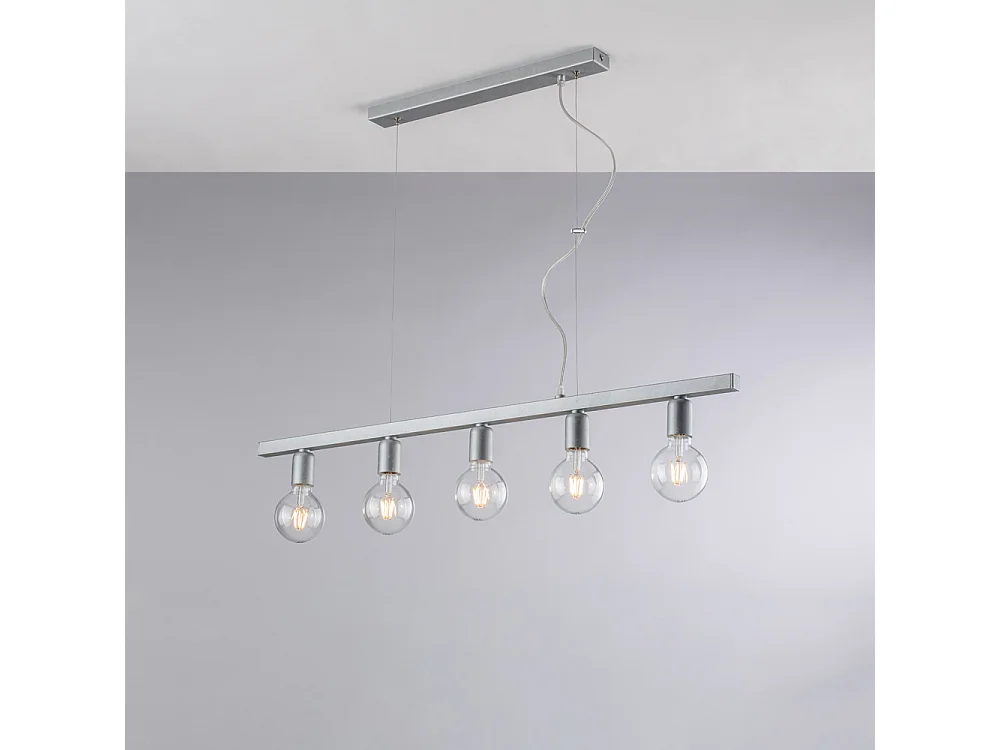Lampa wisząca Fabian z żelaza lakierowanego na biało i srebrno, 5 świateł, dł. 101 x 5, BL293-5-ARG
