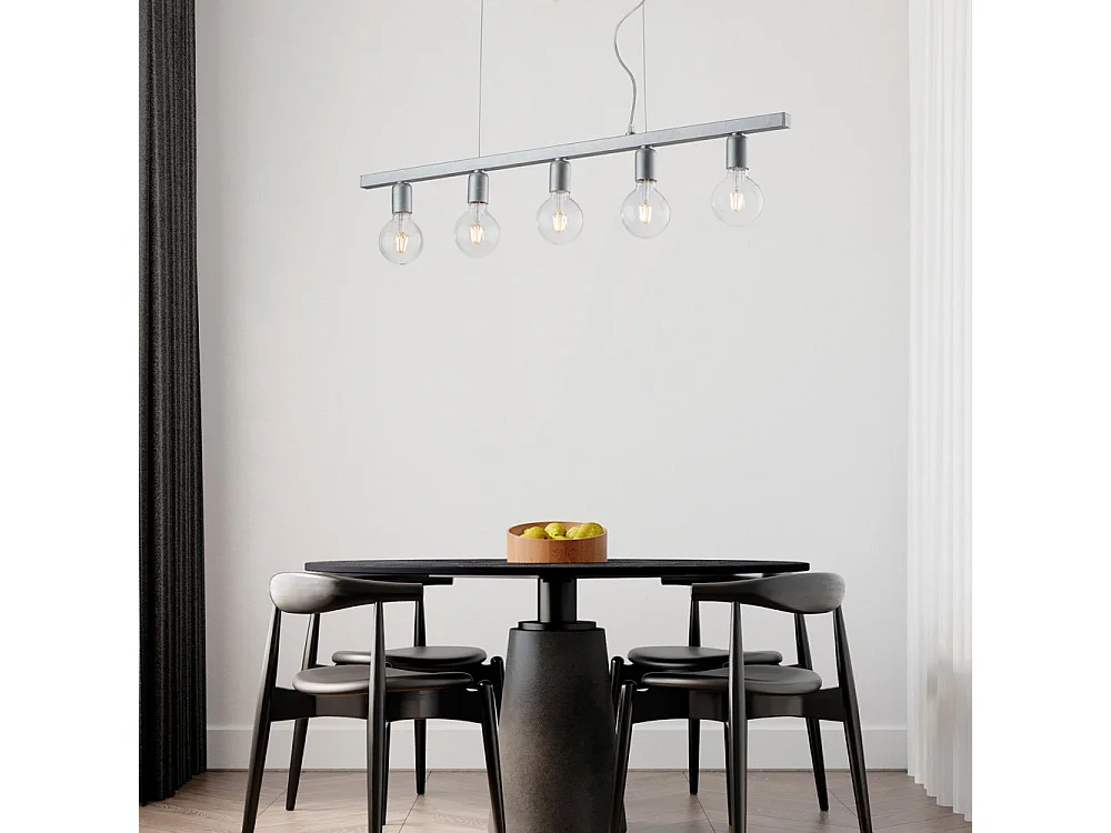 Lampa wisząca Fabian z żelaza lakierowanego na biało i srebrno, 5 świateł, dł. 101 x 5, BL293-5-ARG