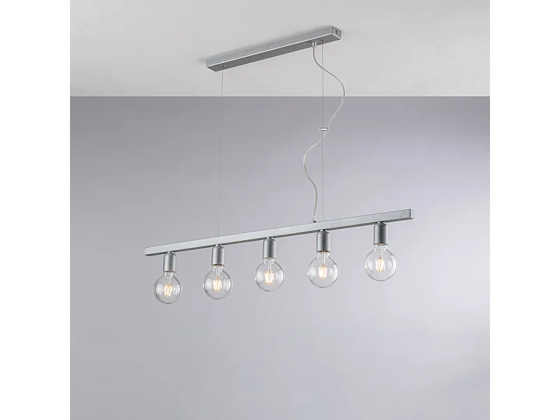 Fabian Suspension en fer laqué blanc et argent 5 lumières L.101 X 5 BL293-5-ARG
