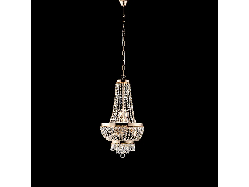 Mozart Lampadario in ferro e ottone dorato con strass 5 luc 130 Ø35 BL189-5-OR