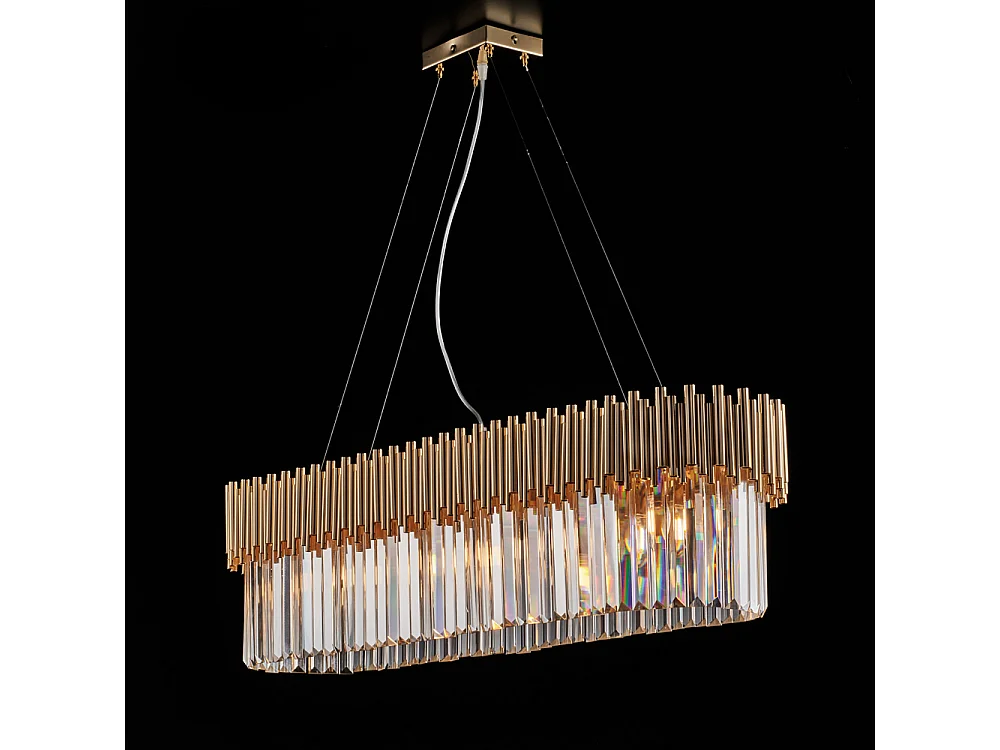 Ravel Pendelleuchte aus goldenem Eisen mit Strasssteinen, 8 Lichter, L.93 x 50 BL268-8-OR