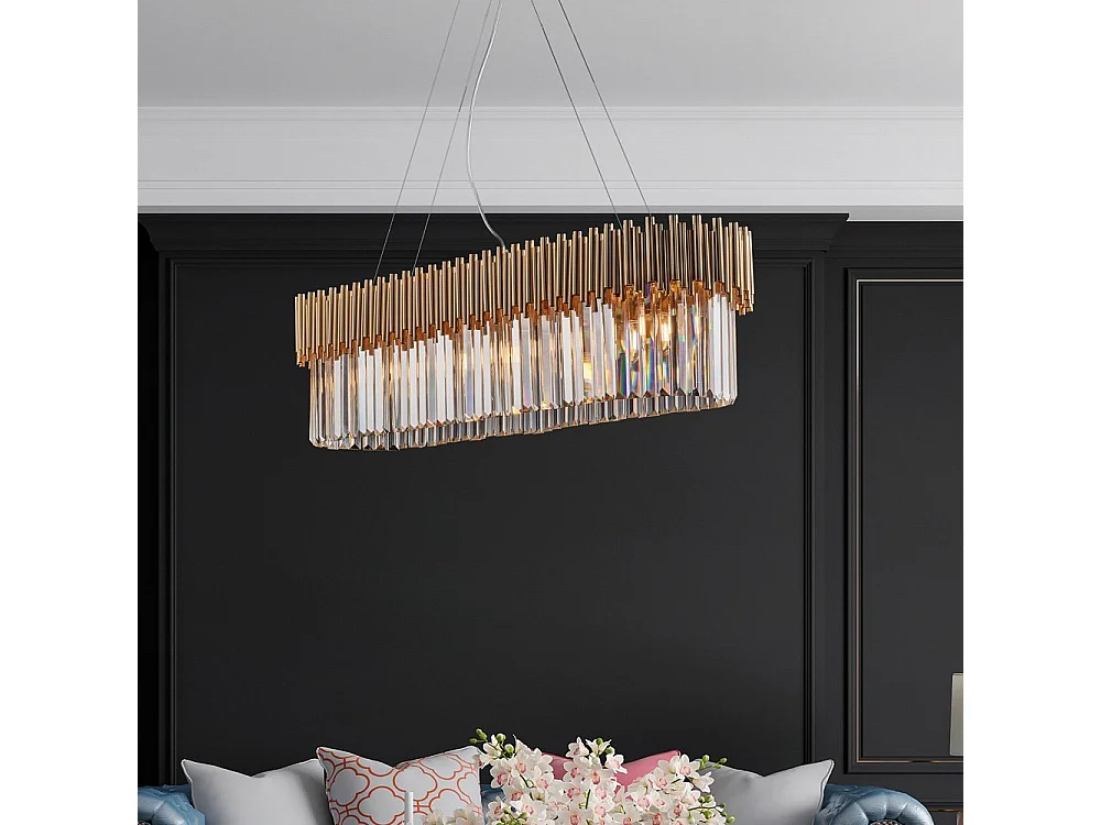 Ravel Pendelleuchte aus goldenem Eisen mit Strasssteinen, 8 Lichter, L.93 x 50 BL268-8-OR