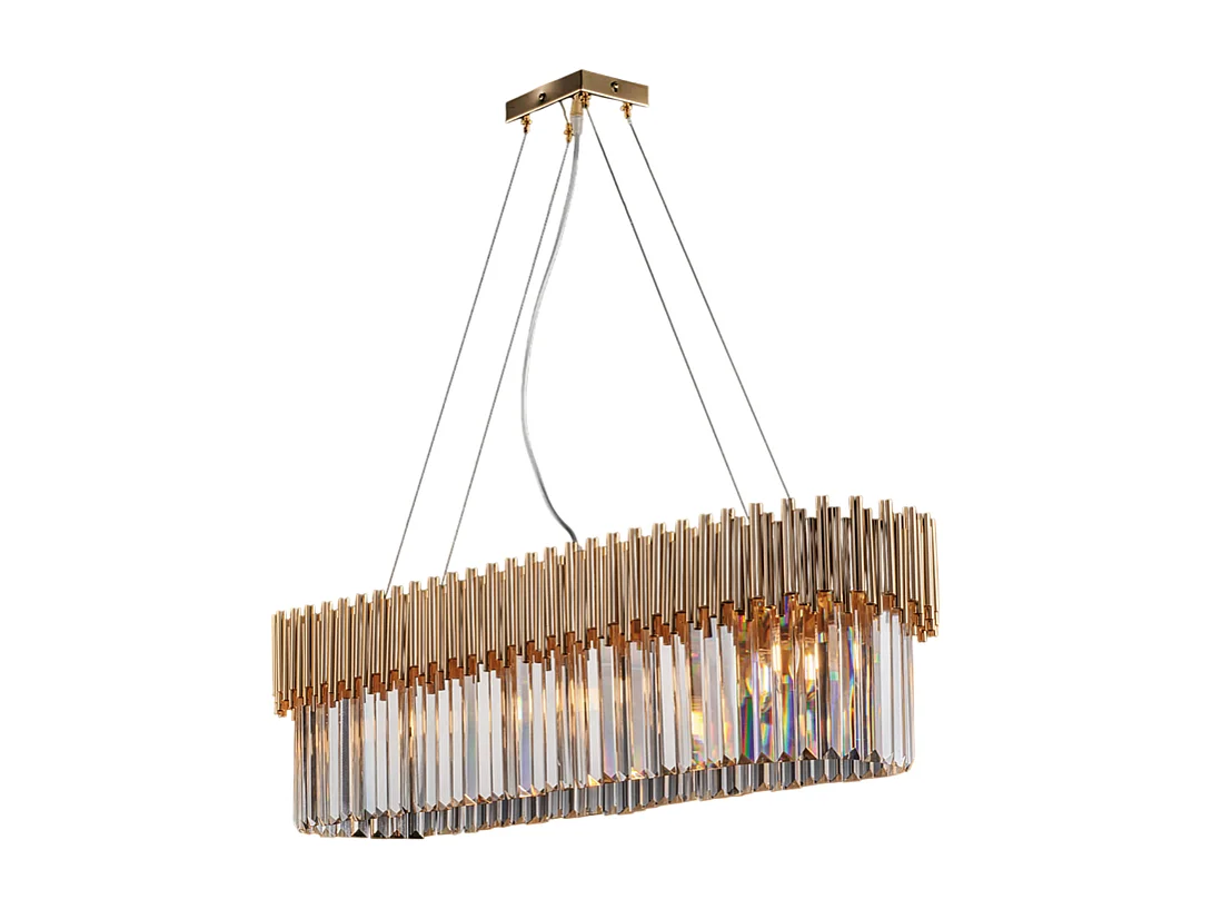 Ravel - Gouden ijzeren ophanging met strass steentjes 8 lichts L.93 X 50 - BL268-8-OR