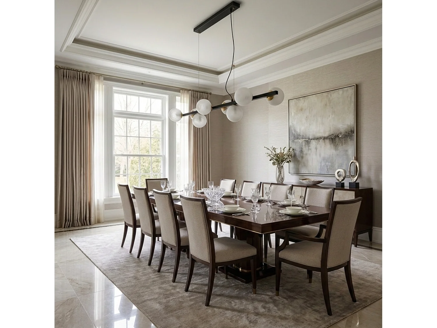 Adrian - Hanglamp in zwart gelakt en gebronsd ijzer 8 lichts L.121 x 30 - BL278-8-NR