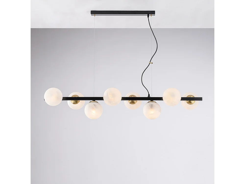 Luminária de suspensão Adrian em ferro lacado preto e bronze 8 luzes C.121 x 30 BL278-8-NR