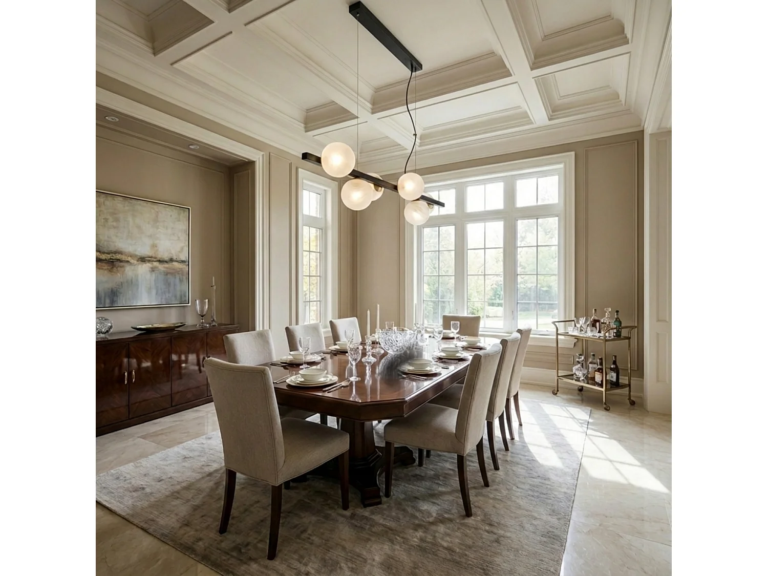 Adrian Suspension en fer laqué noir et bronzé 6 lumières L.101x30 BL278-6-NR