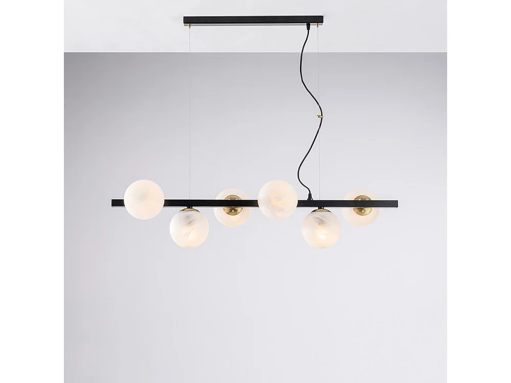 Luminária de suspensão Adrian em ferro lacado preto e bronze 6 luzes C.101 x 30 BL278-6-NR