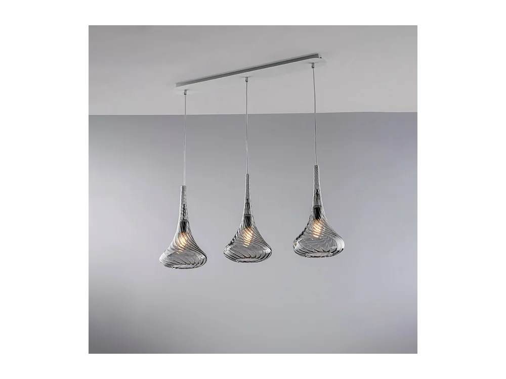 Nemesi – Eisenschiene mit Pyrex-Grauglas, 3 Lichter, L. 75 x 10 – BL280-BIN3-GR