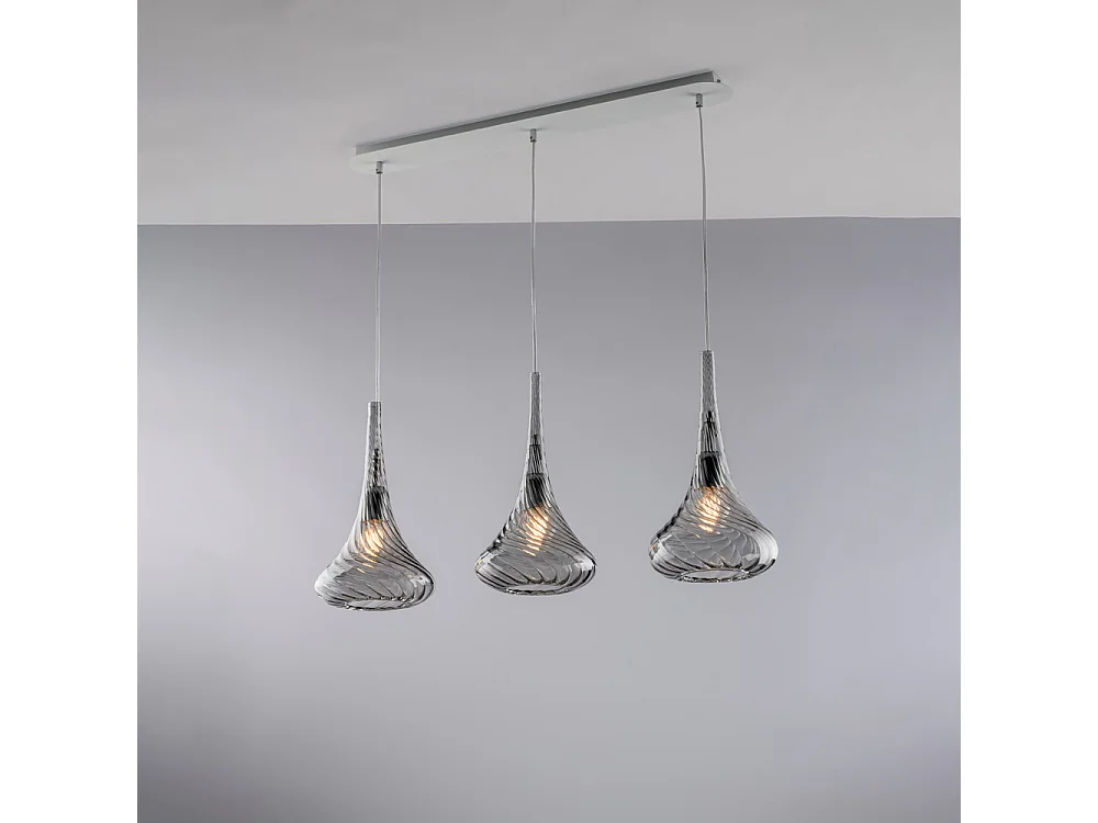 Nemesi Rail en fer avec verre gris pyrex 3 lumières L.75 X 10 BL280-BIN3-GR