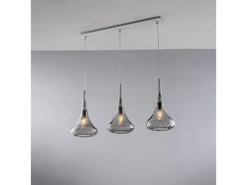 Nemesi - IJzeren rail met pyrexgrijs glas 3 lichts L.75 X 10 - BL280-BIN3-GR