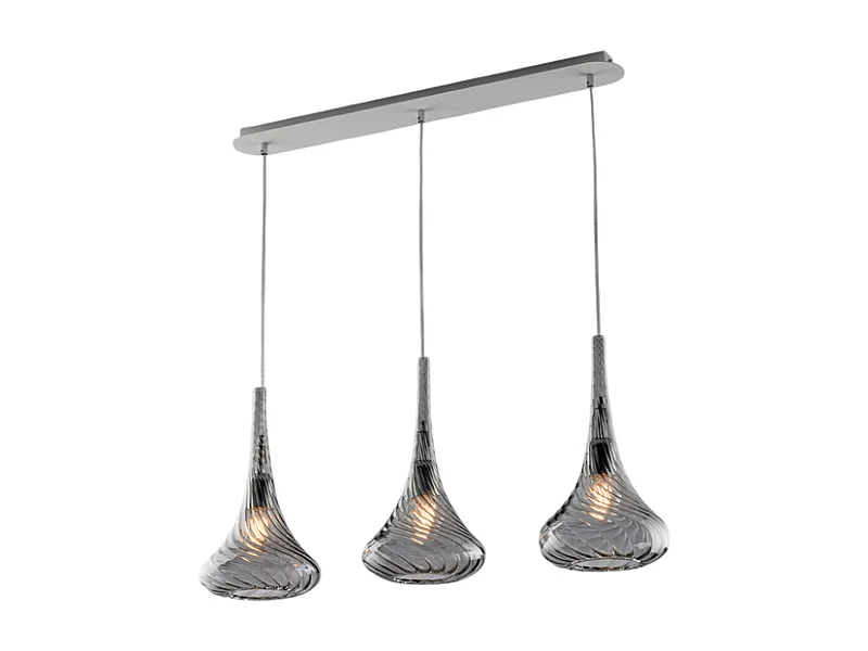 Nemesi - Eisenschiene mit Pyrex-Grauglas, 3 Lichter, L. 75 x 10 - BL280-BIN3-GR