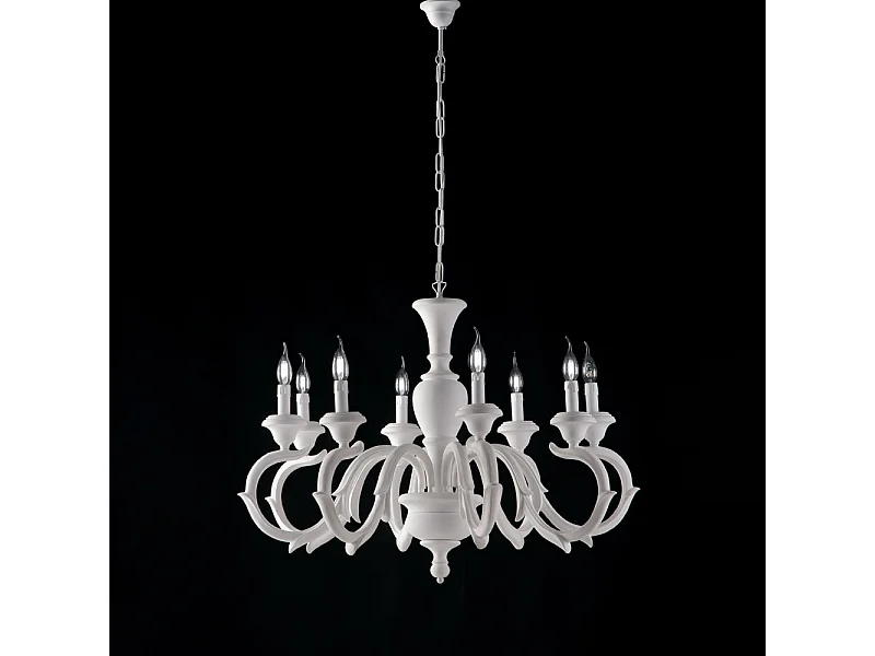 Fiorenza Lustre Shabby en bois blanc 8 lumières 125 d.93 BL172-8-BCO