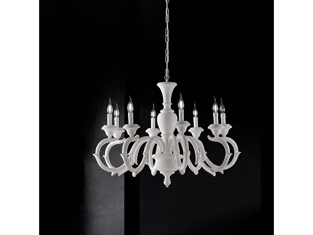 Fiorenza Lustre Shabby en bois blanc 8 lumières 125 d.93 BL172-8-BCO