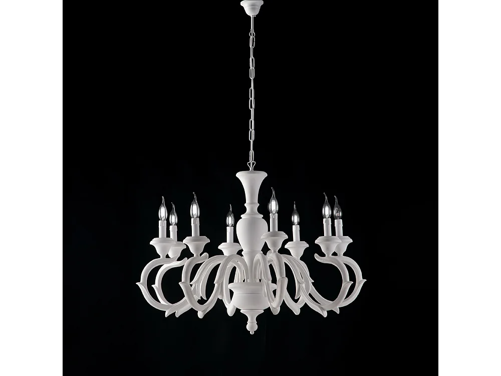 Fiorenza Lustre Shabby en bois blanc 8 lumières 125 d.93 BL172-8-BCO