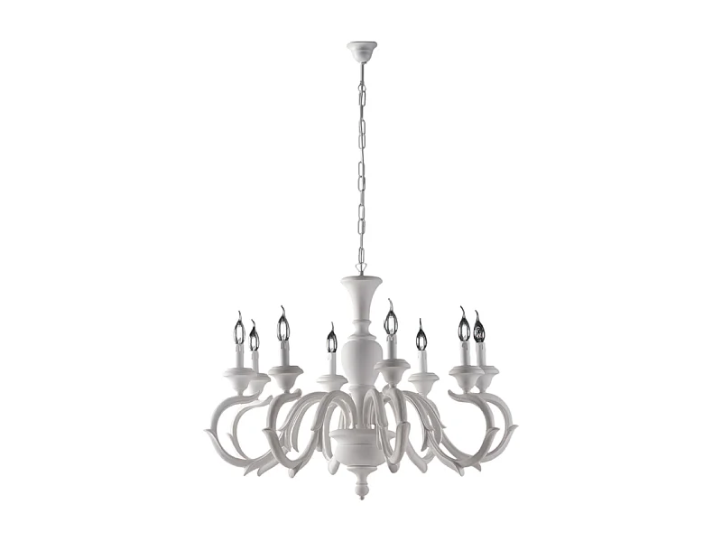 Fiorenza - Shabby witte houten kroonluchter 8 lichts 125 - Ø93 - BL172-8-BCO