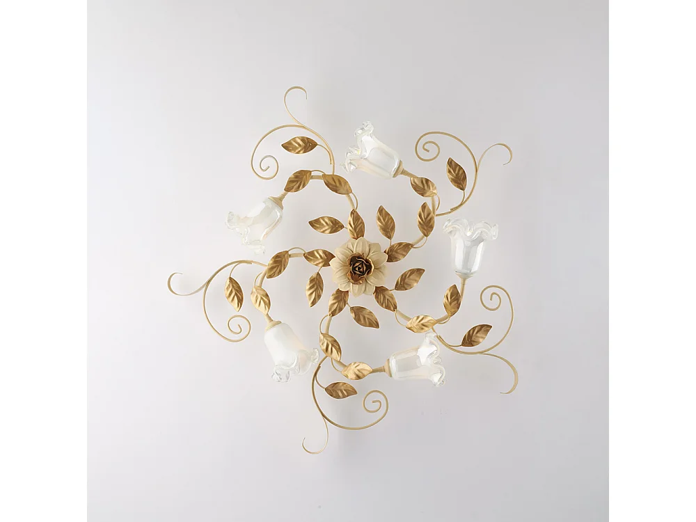 Cesto Plafonnier en fer laqué décapé ivoire 5 lumières H.17 d.80 BL274-PL5-AV